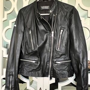 Superdry Women's Sleek Soft Black Leather Jacket like new